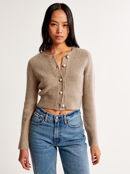 Abercrombie & Fitch Sweaters - Abercrombie & Fitch Crew Pearl Button Cardigan Large Taupe Tan